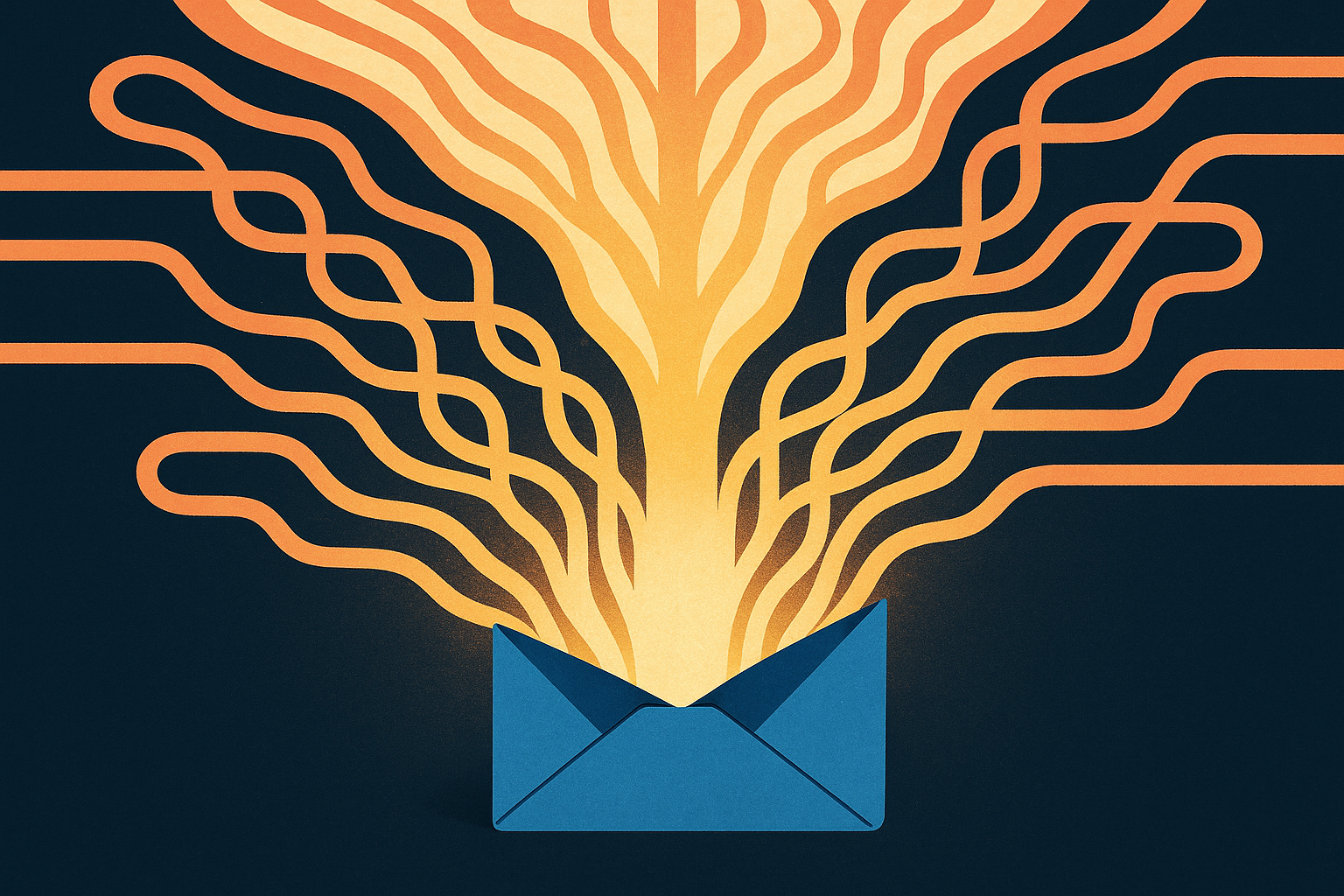 Illustration éditoriale : enveloppes administratives posées, lumière douce, approche patiente de la paperasse.