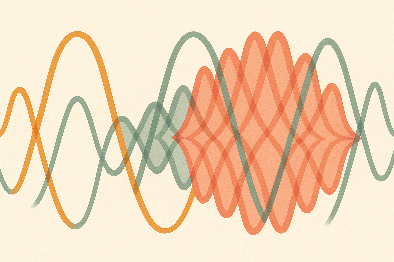 Illustration : deux ondes superposées créant des motifs d'interférence. Métaphore AuDHD.