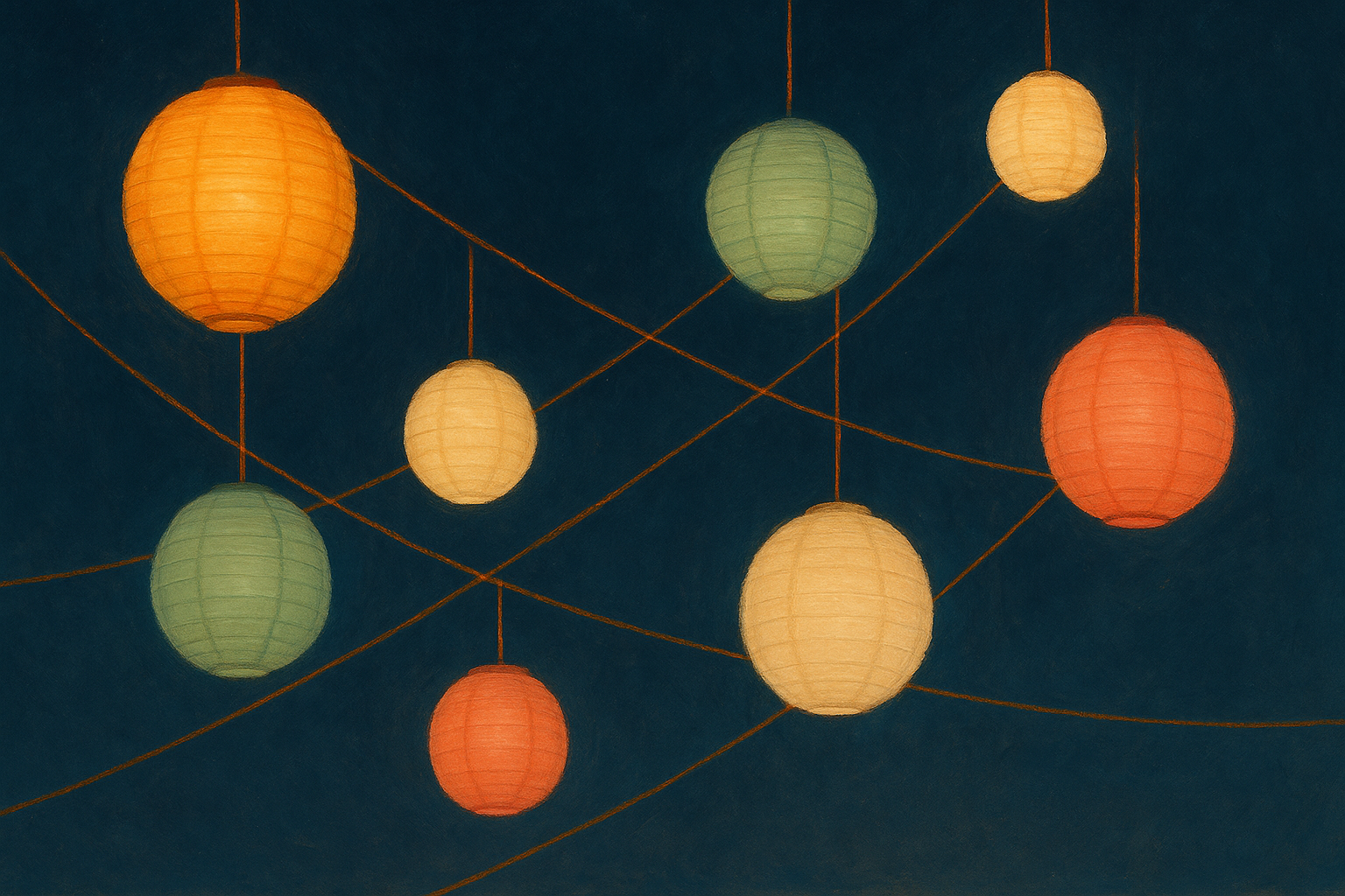 Illustration éditoriale d'un cercle de sièges dépareillés dans une pièce chaleureuse, tasses posées, lumière douce — la promesse d'une communauté où on peut parler.
