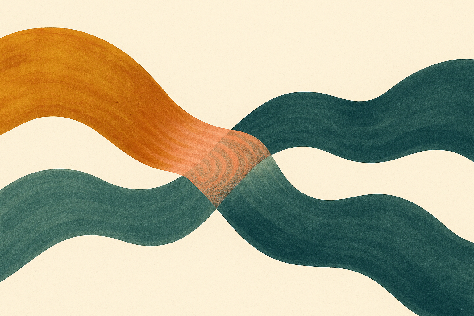 Illustration éditoriale d'un couple assis côte à côte, deux tasses de thé, une main sur l'autre.