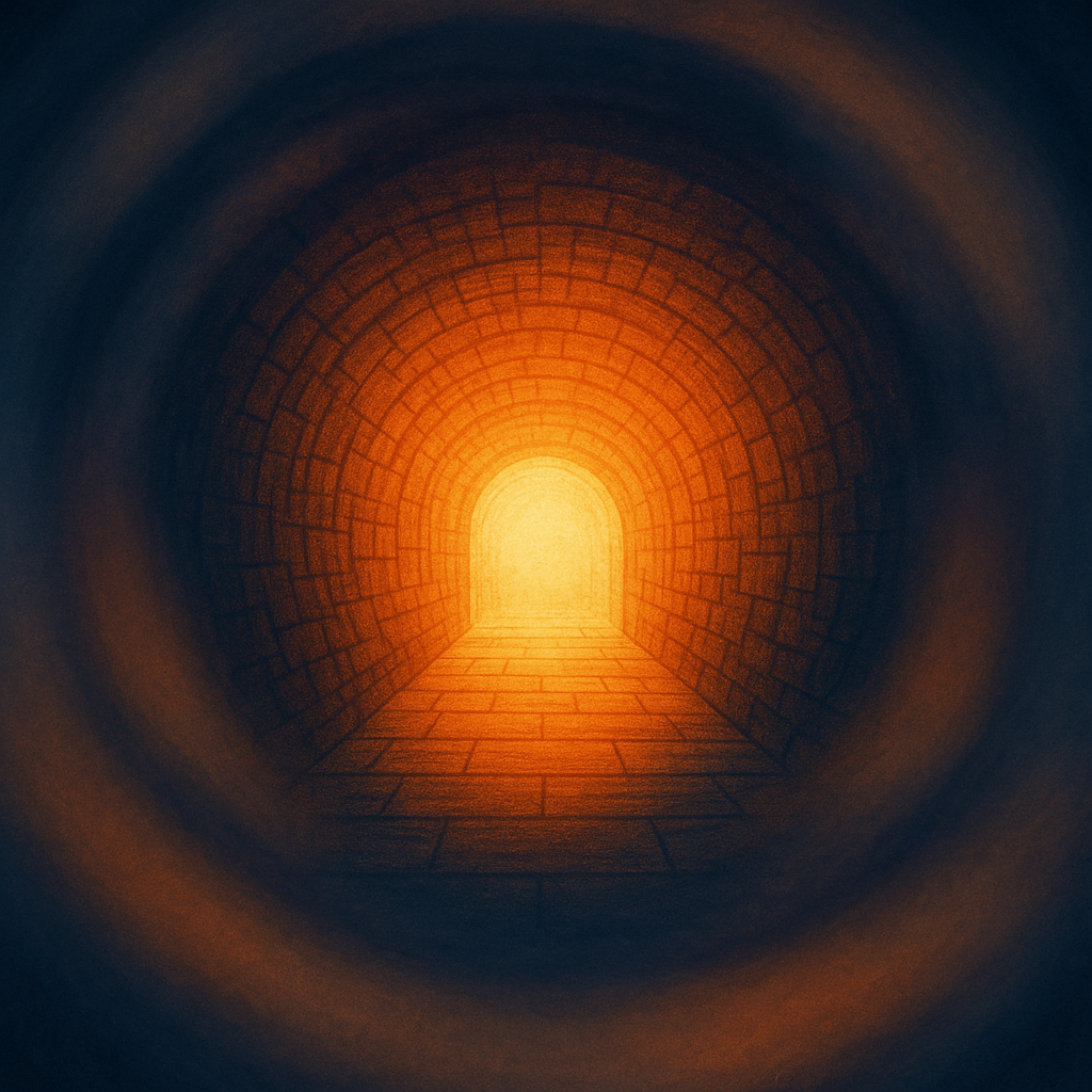 Illustration : tunnel lumineux chaud entouré d'un flou circulaire. Métaphore de l'hyperfocus.